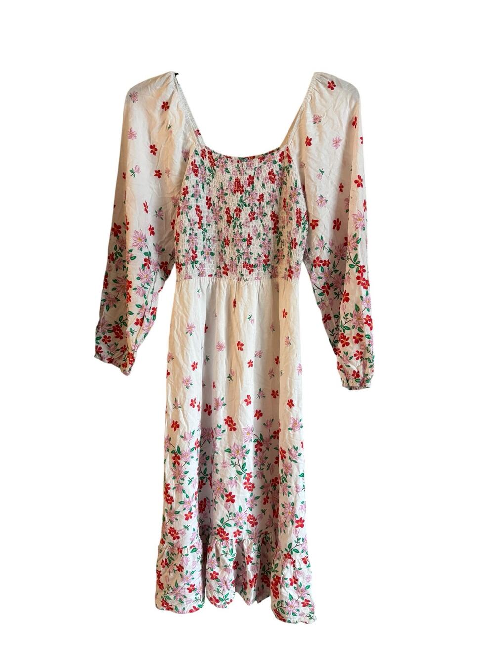Draper James Maxi Dress Linen Blend White Large Blouson Boho Floral Fairy